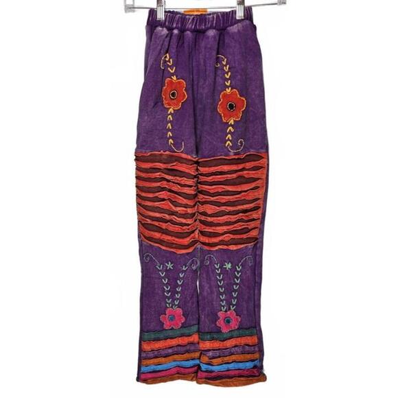 K.P.C. Handmade Bohemian Colorful Embroidered Purple Floral Pants Size Small - Picture 1 of 11